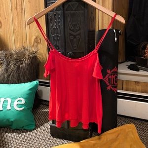 Poof ruffle cold shoulder top